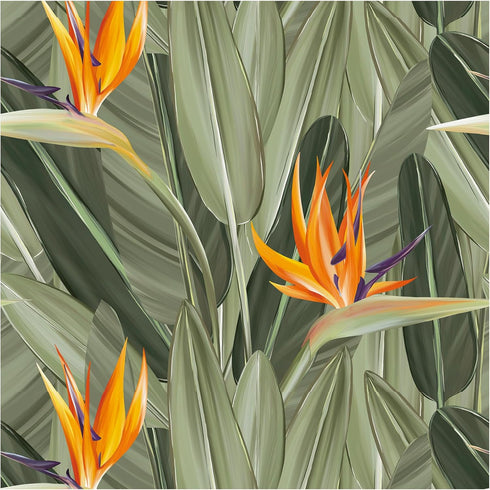 HAOKHOME 93375 Peel and Stick Wallpaper Tropical Florals Removable Stick on Contact Paper for Bedroom Green/Orange 17.7in x 9.8ft...