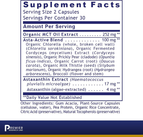 Premier Research Labs Astaxanthin Complex - Supports Cardiovascular System, Eyes & Skin* - with Astaxanthin, Chlorella & Milk Thistle - Pure Vegan...