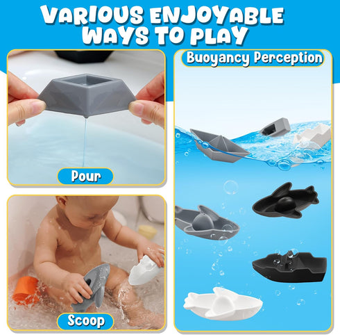 Leeleelon® Mold-Free Floating Boats Bath Toys for Toddlers 1-3, 6 Pack, No Hole Bath Toys for Babies 6-12 Months, Water Table Toys, Bath Toys for ...