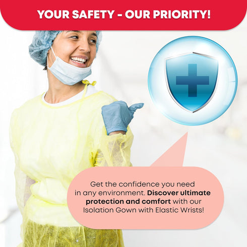 Ever Ready First Aid Isolation Gown with Elastic Wrists, Fluid Resistant, Yellow (Pack of 10)...