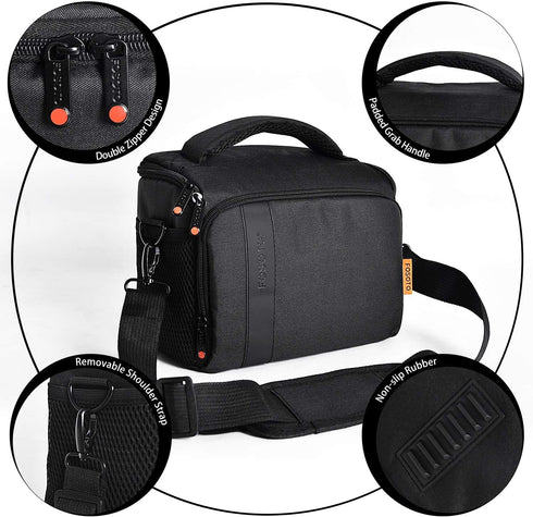 FOSOTO Waterproof (with Rain Cover) Shoulder Camera Case Bag Compatible for Nikon D5600 D750 D3300 Canon Rebel SL2 T7i EOS 80D 60D Sony A77II a68 ...