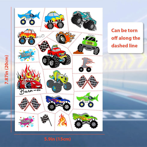75 PCS Truck Temporary Tattoos for Kids, Groovy Metallic Styles Tattoos for Truck Wheels Birthday Party Supplies Racing Car Checkered Flag Trophy ...
