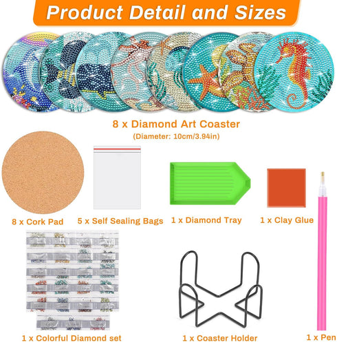 8 Pieces Diamond Art Painting Coasters Kit with Holder, Diamond Art Coasters, DIY Diamond Art Crafts Projects, Diamond Dot Kits for Adults and Beg...