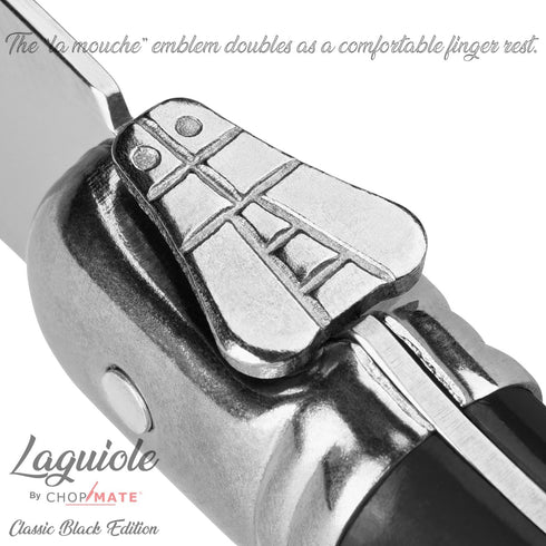 Laguiole Premium Steak Knife Set - 4.5 inch - Classic Black Edition - Razor Sharp Kitchen Knives - Forged Stainless Steel - Full Tang Handle - 6 P...
