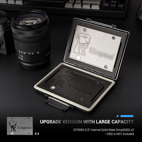2 Slots Hard Drive Case for 2.5 inch SSD, Solid State Hard Drive Storage Protection Box, Water Resistant and Shockproof 2.5'' SSD Carrying Case...
