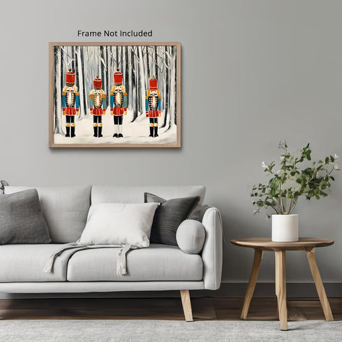 Posterizer 1 pcs-festive nutcrackers in snowy winter nature-Holiday Poster Collection-Landscape & Nature Art-Chic Home Decor- unframed wall art...