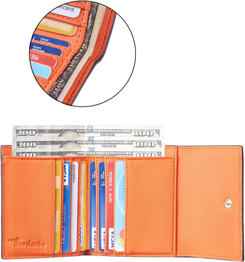 Travelambo RFID Blocking Small Mini Compact Wallet Coin Pouch Holder Trifold Credit Card Holder Pocket Purse for Women (Napa Orange)...