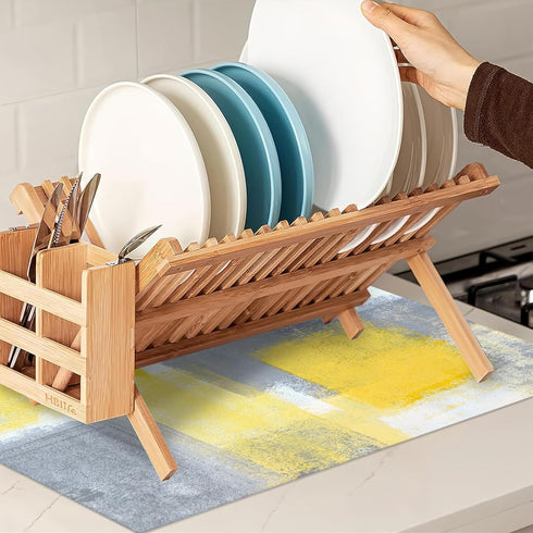 Grey Yellow Dish Drying Mats 18x24 Inch,Abstract Art Dish Pad Drying Rack Mat for Kitchen Counter Ultra Absorbent Microfiber Dishware Coffee Maker...