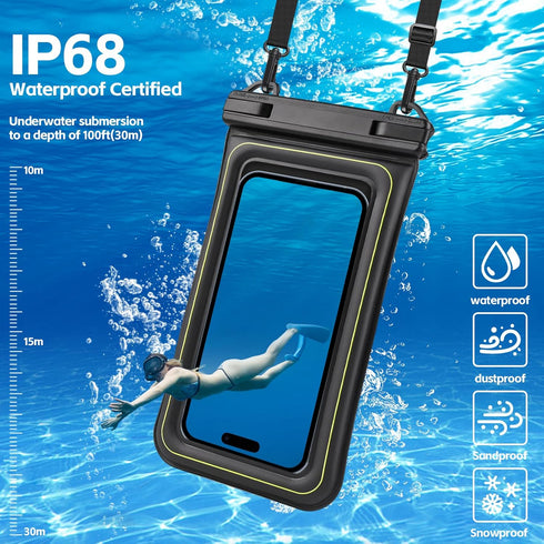 IP68 Waterproof Phone Pouch Up to 6.8", Floating Waterproof Phone Case for iPhone 15 14 13 Pro Max, Galaxy S24 S23 S22 Ultra, Cellphone Dry Bag Cr...