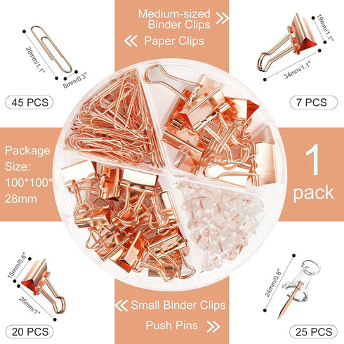97 PCS Office Supplies for Women, Paper Clips, Binder Clips and Push Pins Set, Paperclips Thumb Tacks School and Home Desk Supplies, Desk Organize...