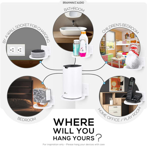 BRAINWAVZ 5” Round Floating Shelf Mount for Security Cameras Baby Monitors Speakers Plants Toys & More Universal Holder Stick-On Or Screw Mount, E...