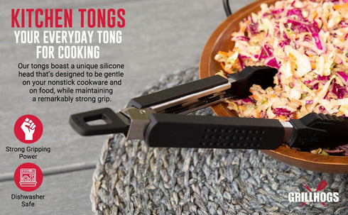 9-Inch Kitchen Tongs Your Everyday Tong for Cooking, Dishwasher Safe, Stainless Steel + Soft Touch Rubber Handle, Non-Stick Silicone Head, Premium...