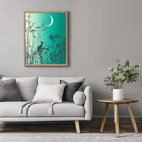Posterizer 1 pcs-whimsical surreal forest scene with little bunny in moonlight 2-Fantasy & Fiction Art-Art for Animal Lovers-Gift for Daughter, So...