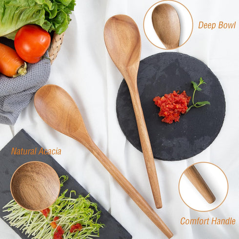 Wooden Spoons for Cooking,14 Inch Comfort Grip Wood Spoons,Wooden Kitchen Utensils for Stirring Scraping Flipping and Serving,Non-Stick Cookware S...