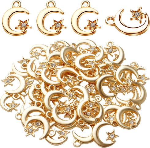 BronaGrand 50pcs Alloy Star Moon Charms Crystal Rhinestone Celestial Crescent Pendants Charms Jewelry Making Accessories for DIY Earrings Bracelet...