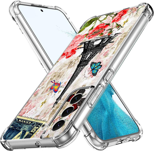 Galaxy S21 FE 5G Case, Paris Tower Butterfly Drop Protection Shockproof Case TPU Full Body Protective Scratch-Resistant Cover for Samsung Galaxy S...
