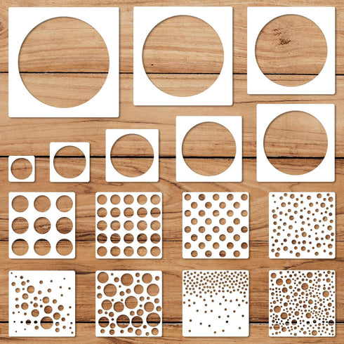 16Pcs Circle Stencils Round Polka Dot Templates Stencils Reusable Plastic Drawing Painting Template for DIY Art Craft Painting on Wood...