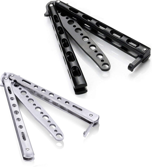 Moon Boat 2PCS Butterfly Knife Trainning Practice Comb Unsharpened Blade Black Silver...