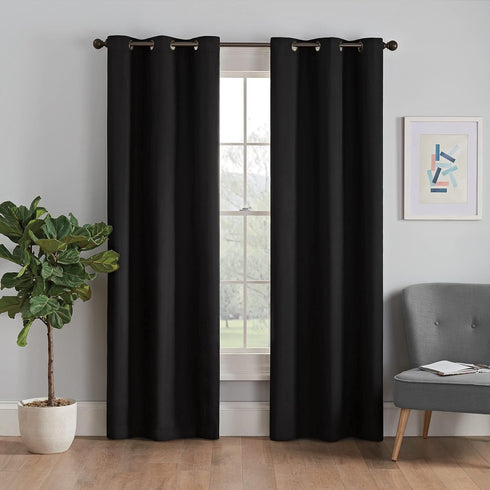 ECLIPSE Microfiber Total Privacy Blackout Thermal Grommet Window Curtain for Bedroom (1 Panel), 42" x 95", Black...