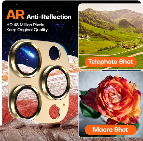 2 Pack Camera Lens Protector for iPhone 15 Pro Max/iPhone 15 Pro/iPhone 14 Pro Max/iPhone 14 Pro, Aluminum Alloy Sapphire Glass Camera Cover Scree...