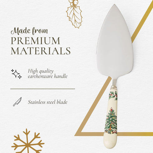 Portmeirion Christmas Tree Cake Server, 10-Inch Stainless Steel Cake Knife with Fine Porcelain Handle, Holiday Dessert Flatware, Festive Christmas...