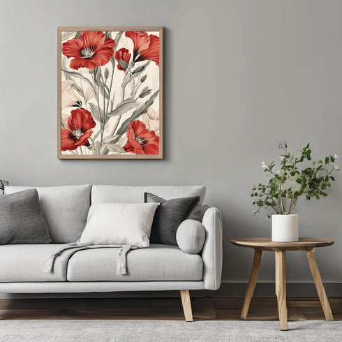 Posterizer 1 pcs-red flowers in the wild-minimalist design-Floral & Botanical Art-Abstract & Modern Art-Decor for Home & Office- UNFRAMED Wall Art...