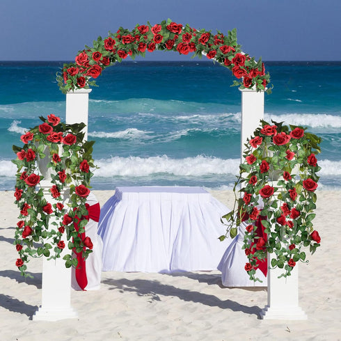 Syhood Artificial Rose Garlands Rose Vines Leaves Banners Hanging Fake Floral Garland Flower Vine for Wedding Arch Ceremony Home Garden Outdoor Pa...