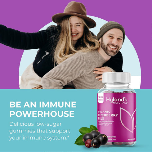 Hyland's Naturals Organic Elderberry Plus Gummies, Organic Black Elderberry with ZINC and Vitamin C, Immune Support Supplement for Adults, 60 Vega...