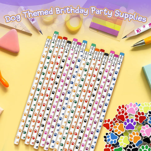 48 Pcs Paw Print Pencil Eraser Sets Colorful Wooden Pencils with Paw Eraser for Kids Dog Themed Birthday Party Favors Welcome Back to School Favor...