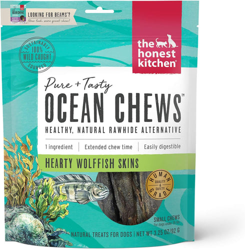 The Honest Kitchen Ocean Chews™ Hearty Wolffish Skins Dog Treats, 3.25 oz (Beams™)...