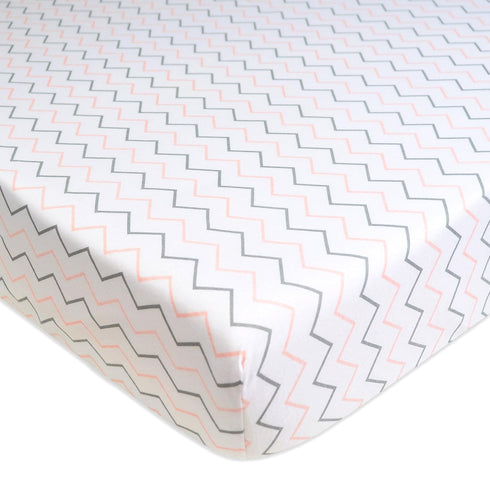 TL Care Fitted Crib Sheet 28" x 52", Soft Breathable Neutral 100% Cotton Jersey Sheet, Pink Zigzag, for Boys and Girls, Fits Crib and Toddler Bed ...