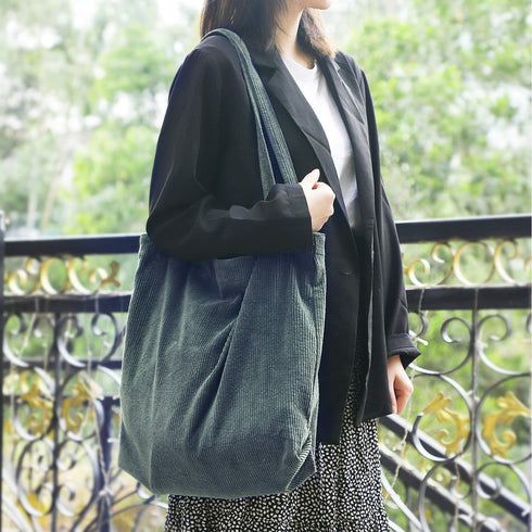 Etercycle Women Corduroy Tote Bag, Casual Handbags Big Capacity Shopping Shoulder Bag with Pocket(Dark Green)...