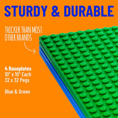 Strictly Briks 4 Pack Classic Baseplates 10x10 in, Stackable Building Plates with 32 x 32 Studs, Mats, Bases, Boards, Sheets 100% Compatible with ...