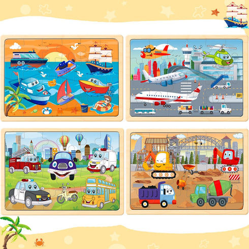 Puzzles for Kids Ages 4-6,24 Pieces Wooden Puzzles for Toddlers Ages 3-5 4-8 3 4 5 6 3-4 Year Olds.4 Pack Car Puzzle Set Children Jigsaw Puzzles f...