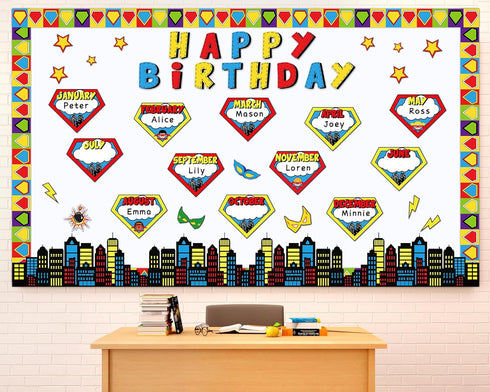 Hero Happy Birthday Bulletin Board Decoration Set Hero Birthday Bulletin Board Happy Birthday Cutouts for Classroom Hero Themed Bulletin Boarders ...