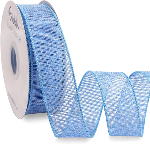 Ribbli Baby Blue Burlap Wired Ribbon, 1-1/2” Inch x Continuous 20 Yard, Wired Edge Ribbon for Wreaths,Big Bows,Tree Decoration,Outdoor Decoration...