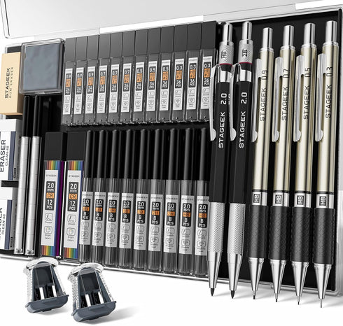 6PCS Art Mechanical Pencil Set, Drafting Pencil 5 Sizes- 0.3, 0.5, 0.7, 0.9MM & 2PCS 2.0MM Mechanical Drawing Pencils with 492PCS Leads (HB 2H 2B ...