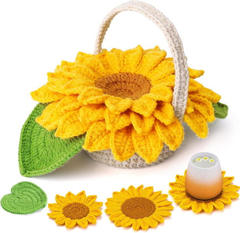 Yizzvb Crochet Kit for Beginners, 5 Pcs Coasters Plant Pot Crochet Start Kit for Adults, Complete Knitting Crochet Supplies with Step-by-Step Inst...