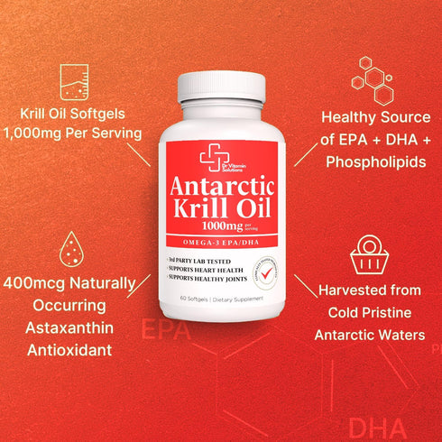 Premium 1000mg Antarctic Krill Oil - Rich in Omega-3, EPA, DHA for Heart, Brain & Joint Health - Pure Astaxanthin Blend, No Fishy Aftertaste...