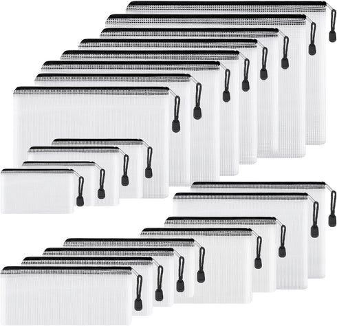 EOOUT 20pcs Mesh Zipper Pouch 8 Sizes Waterproof Zipper Bags, Plastic Travel Pouch for Board Game Travel Storage School Supplies Office Appliances...