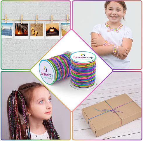 Dreamtop 1mm Stretchy Bracelet String, 100 Meters Rainbow Bead String Elastic String for Bracelet, Pony Bead String Elastic Cord for Jewelry Brace...