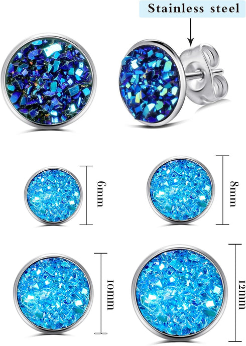 Yaomiao 20 Pairs Round Stud Earrings Stainless Steel Druzy Stud Earrings Set Anti Sensitive Fits Women Men Birthday Gift...