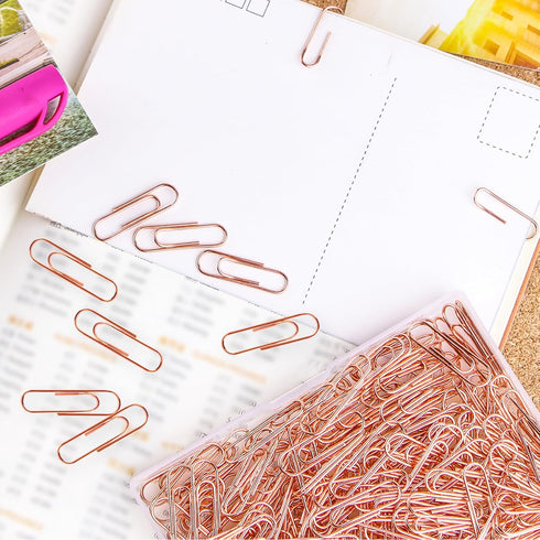 Rose Gold Paper Clips 200 pcs Smooth Finish Steel Wire Paperclips 33mm Medium Size for Document Organizing and Classifying Office Supplies (33mm R...