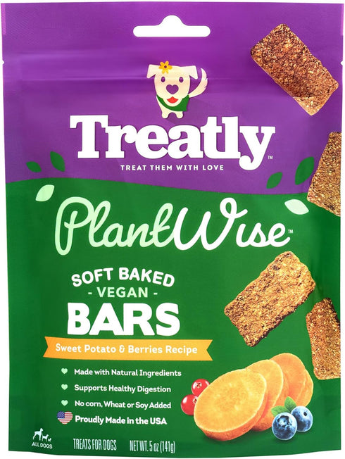 PlantWise Sweet Potato & Berries Vegan Bars Dog Treats - Plant Based Dog Snacks - 5oz/1 Pack...