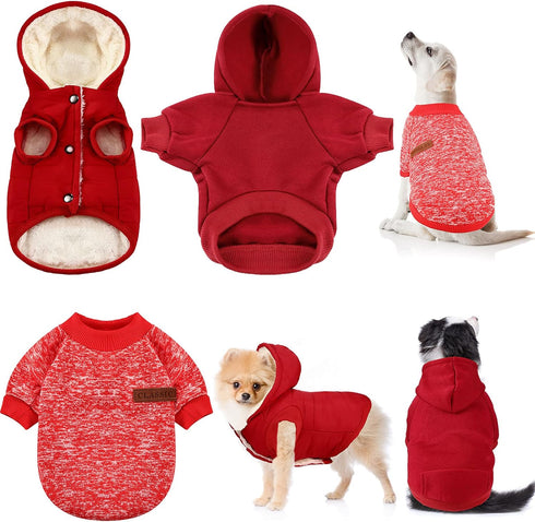 3 Pcs Pet Dog Sweater Jacket Knitwear Hoodie Clothes Pocket Puppy Coat Clothing Pup Christmas Shirt Costume Sweatshirt Fleece Lining Warm Winter S...