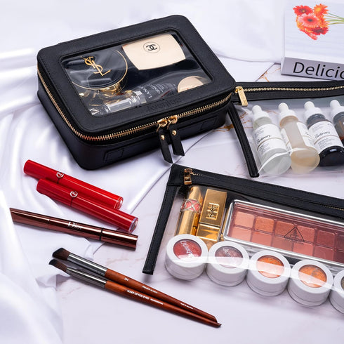Clear Makeup Bag with Zipper, Multi-Purpose Cosmetic Bag Organizer, TSA Approved Toiletry Bag for Travel, Portable Water Resistant Make up Bag Clu...