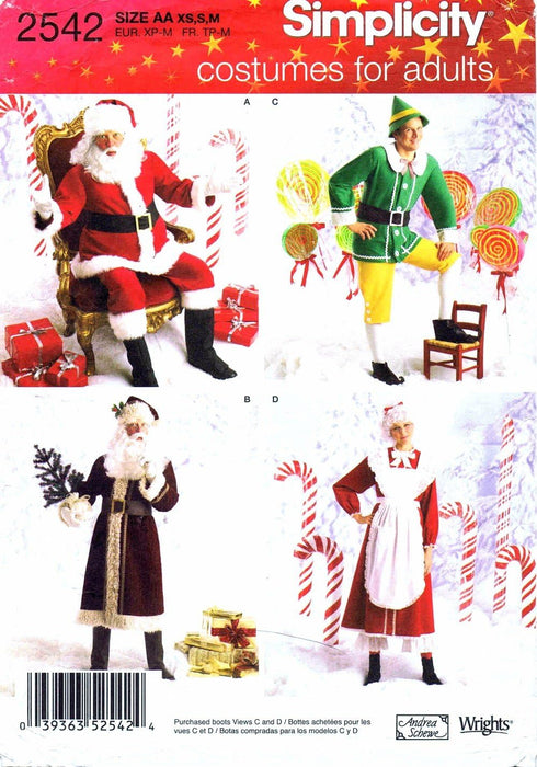 Simplicity 2542 Santa, Elf and Mrs. Santa Sewing Pattern for Adults Christmas Costume by Wrights, Sizes XS-M...