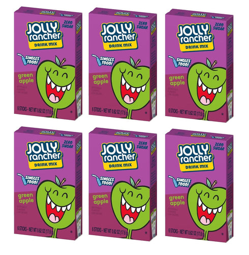 SINGLES TO GO! Jolly Rancher Green Apple, 6 Boxes with 6 Packets each, 36 total servings...