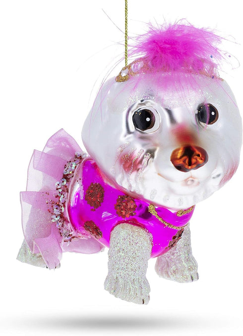 Fluffy Bichon Frise Blown Glass Christmas Ornament...