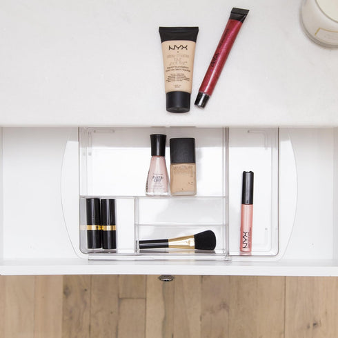 BINO | 7-Section Expandable Plastic Drawer Organizer | Makeup Storage | Space-Saving Makeup Storage | BPA - Free Material | Home Essential | Bathr...